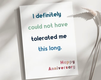 Printable Anniversary Card, Card for Husband, Wife, boyfriend, girlfriend, partner, Cute Anniversary Card, Card for him, her, tolerating me