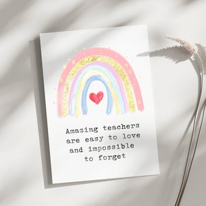 Carte de remerciement imprimable pour professeur Anniversaire numérique de professeur, carte de remerciement instantanée de professeur pour professeur Incroyable enseignant arc-en-ciel