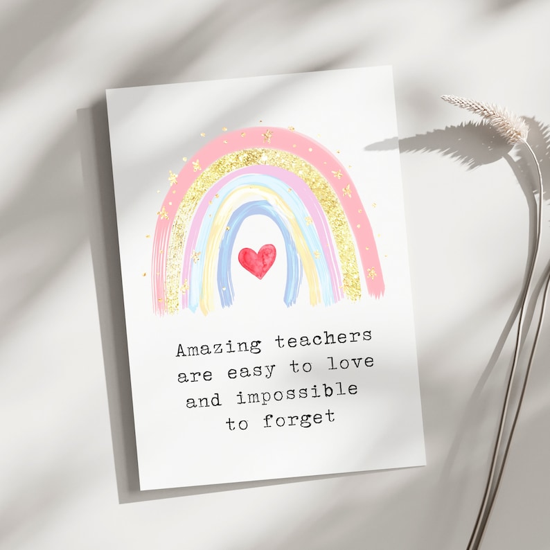 Printable Thank you Teacher Appreciation Card Digital Teacher birthday, Teacher Instant Thank you Card for Teacher Amazing teacher Rainbow image 1