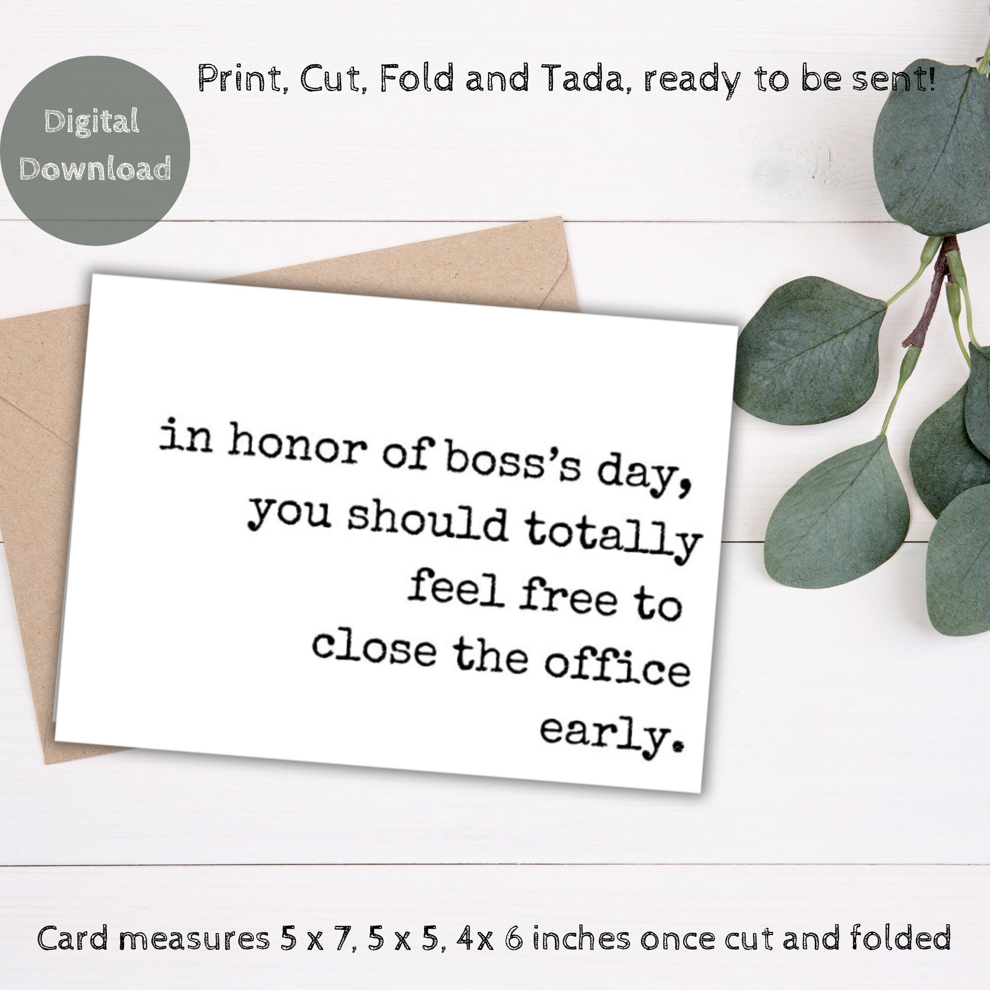 Printable Boss's Day Card, Boss Day Gift, Funny Boss Card, Gift for ...