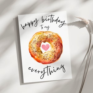 Carte d'anniversaire, carte d'anniversaire drôle, vous êtes tout, tout bagel, jeu de mots, mignon, carte d'anniversaire, mon tout, mari, ami, femme