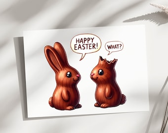 Printable Easter bunny card, cute Easter card, funny Easter Card, for kids Easter card, Chocolate bunnies card, funny Easter bunny cards