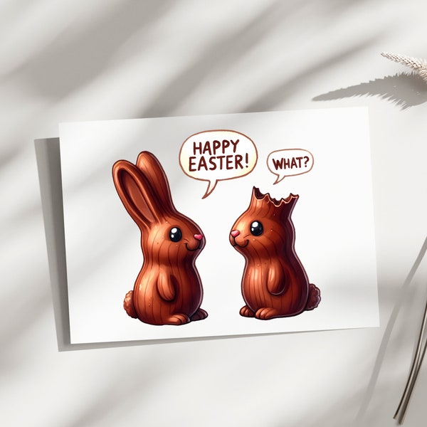 Printable Easter bunny card, cute Easter card, funny Easter Card, for kids Easter card, Chocolate bunnies card, funny Easter bunny cards