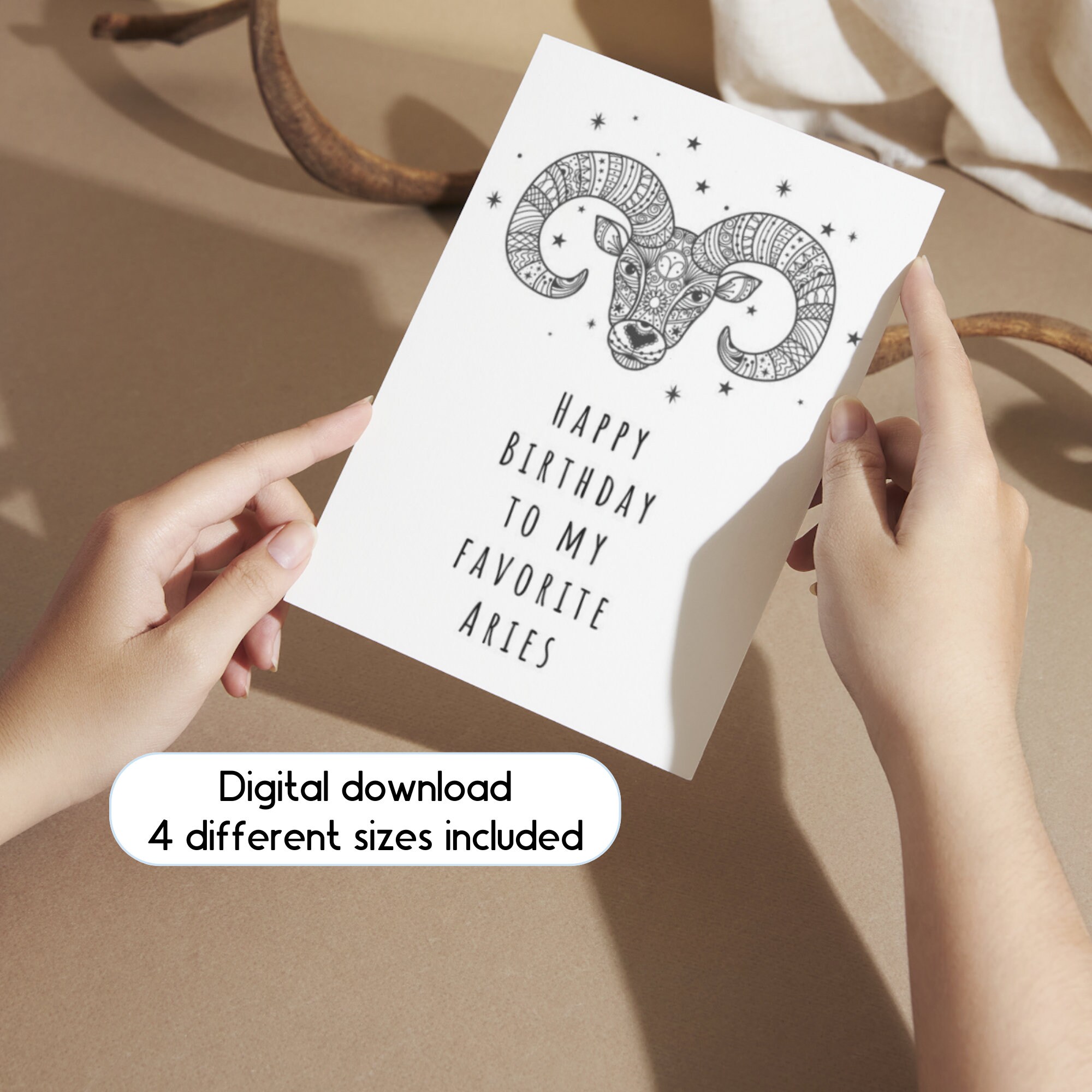 Aries Zodiac Birthday Card, Printable Zodiac Birthday Card, Birthday