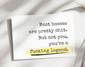 Funny boss card, funny thank you for boss, leaving work, retirement card, funny card for boss, legend card, retirement card, best boss card