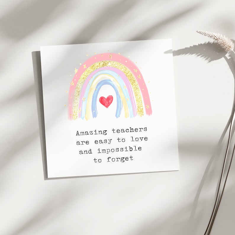 Printable Thank you Teacher Appreciation Card Digital Teacher birthday, Teacher Instant Thank you Card for Teacher Amazing teacher Rainbow image 2
