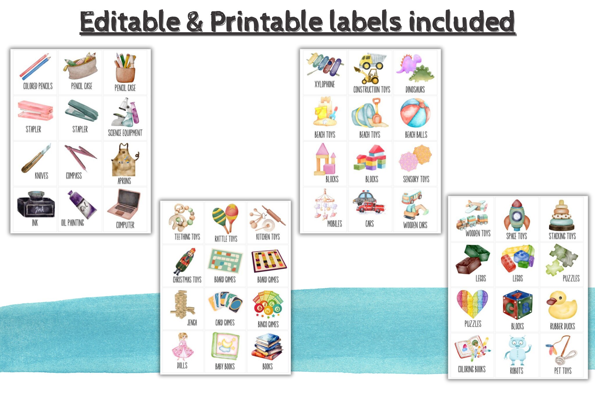 Printable Editable Watercolor Labels, Kids Clothes Dresser Toy ...