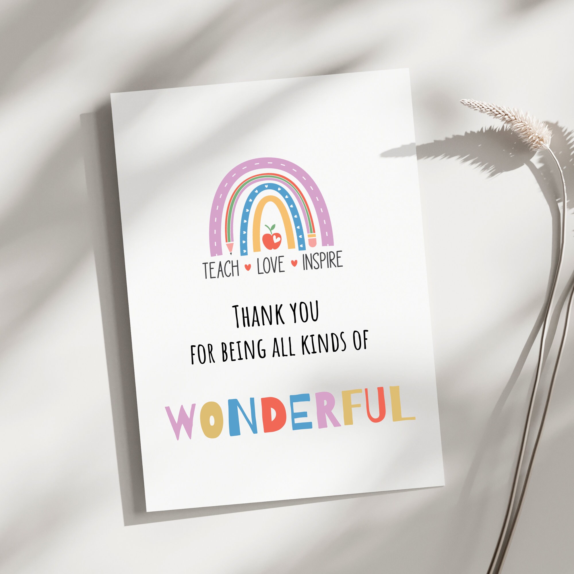 Printable Thank You Teacher Appreciation Card Digital Teacher Birthday