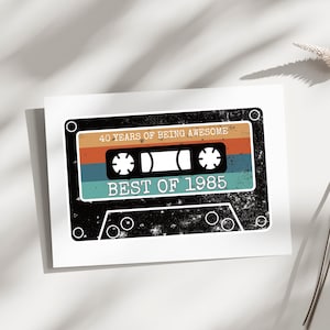 Tarjeta de cumpleaños divertida, tarjeta de casete, tarjeta de cumpleaños de cinta vintage, tarjeta retro de 40 cumpleaños, tarjeta de cumpleaños de los 80, tarjeta de casete de música