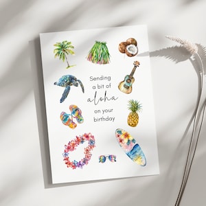Carte d'anniversaire drôle, carte d'anniversaire hawaïenne, carte d'anniversaire Aloha, carte de voeux d'anniversaire hawaïenne, carte d'anniversaire tropicale hawaïenne aquarelle