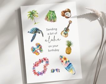 Carte d'anniversaire drôle, carte d'anniversaire hawaïenne, carte d'anniversaire Aloha, carte de voeux d'anniversaire hawaïenne, carte d'anniversaire tropicale hawaïenne aquarelle