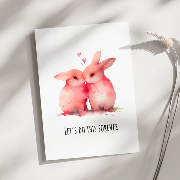 Printable Anniversary Card, valentines day card, Romantic Card Husband, easter card husband, wife, bunny love card, love card, bunny couple