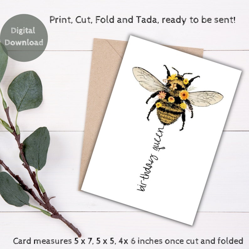 Queen Bee Birthday Card, Birthday Card Queen Bee Bumble Bee Birthday ...