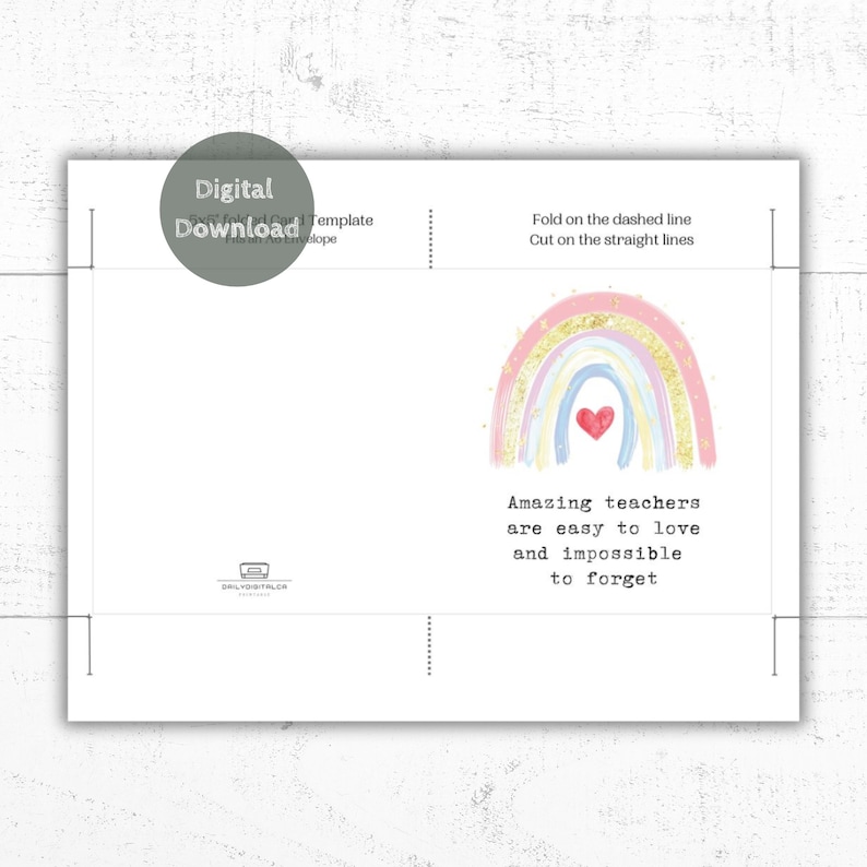 Printable Thank you Teacher Appreciation Card Digital Teacher birthday, Teacher Instant Thank you Card for Teacher Amazing teacher Rainbow image 6