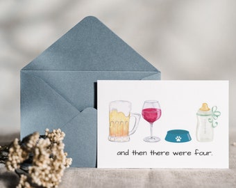 Printable new baby card, beer red wine dog boy girl baby shower card, new parents card, new mom and dad baby shower, funny new baby card