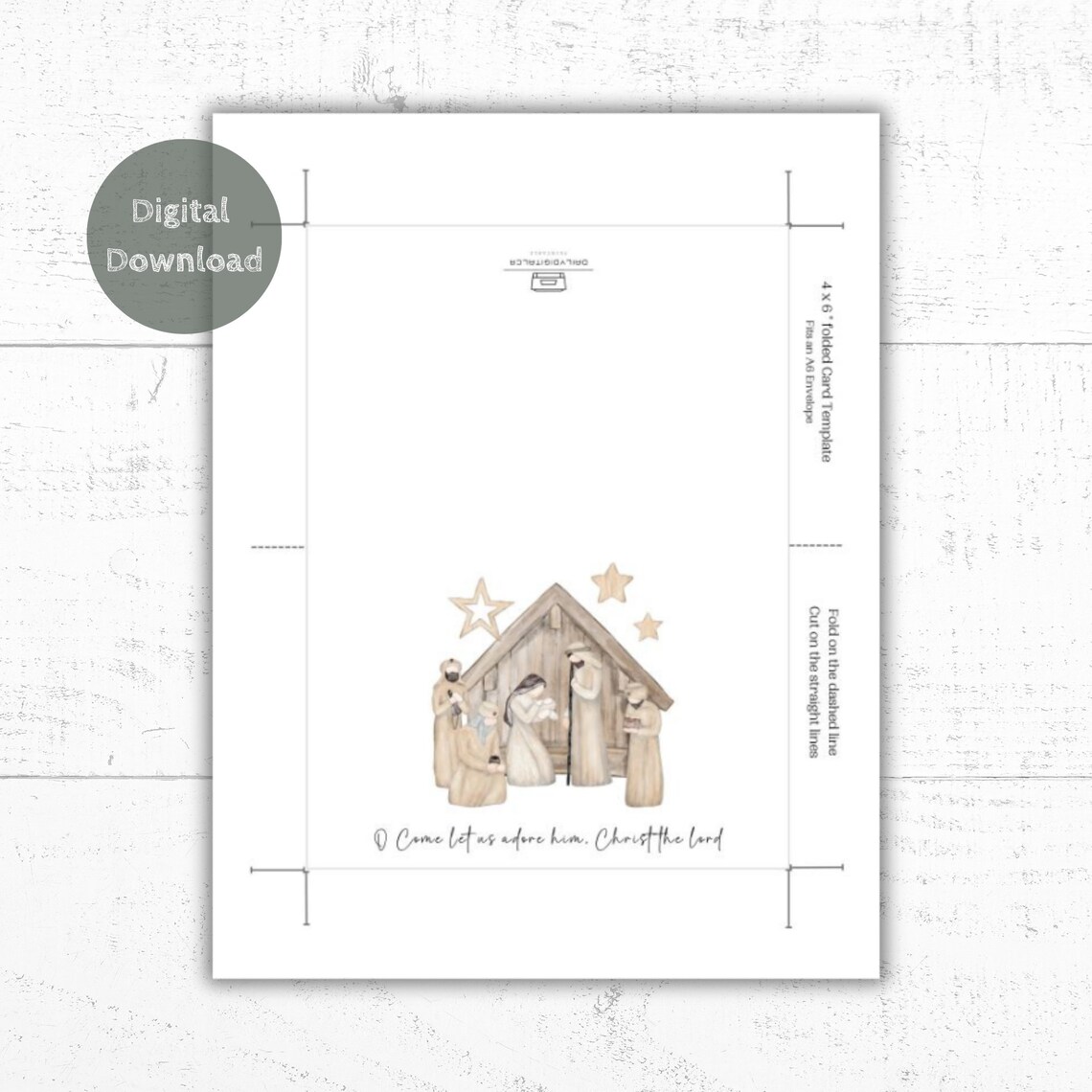 Printable Christmas Card, Nativity Scene, Watercolor Nativity