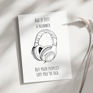 Tarjeta de cumpleaños divertida para imprimir, tarjeta de cumpleaños divertida, auriculares, tu lista de reproducción, tarjeta de descarga digital, tarjeta de cumpleaños de descarga instantánea para un amigo