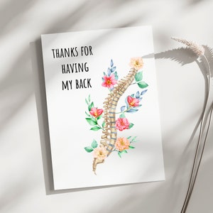 Druckbare Dankeskarte, danke, dass du meinen Rücken hast, Anatomie, Physiotherapie, ein großes Dankeschön als Karte, Spine Card, danke Arzt