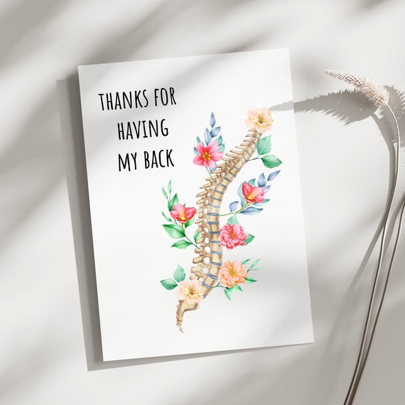 Printable Thank You Card, Thanks for Having My Back, Anatomy