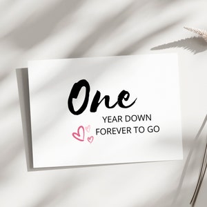 Tarjeta de primer aniversario, Un año menos para siempre, regalo del 1er aniversario, tarjeta para novio, tarjeta para novia, 1er aniversario