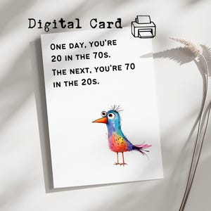 70e verjaardagskaart, grappige 70e verjaardagskaart, gelukkige 70e kaart, verjaardagskaart vogel, vogelliefhebber 70e afdrukbare verjaardagskaart, digitale 70e