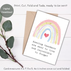 Printable Thank you Teacher Appreciation Card Digital Teacher birthday, Teacher Instant Thank you Card for Teacher Amazing teacher Rainbow image 5