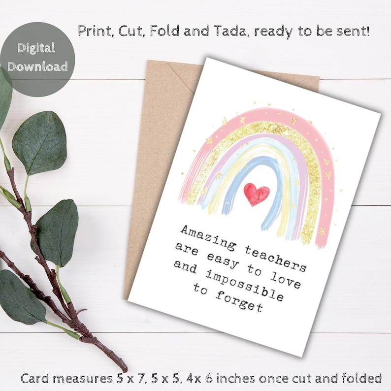 Printable Thank you Teacher Appreciation Card Digital Teacher birthday, Teacher Instant Thank you Card for Teacher Amazing teacher Rainbow image 5