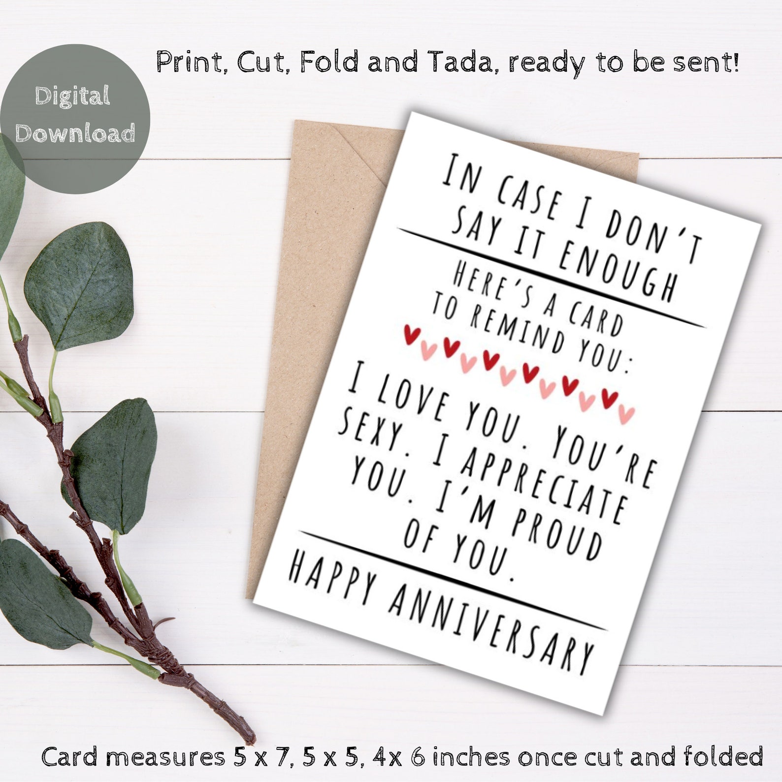 Printable Anniversary Card, Card for Husband, Card for Wife, Boyfriend ...