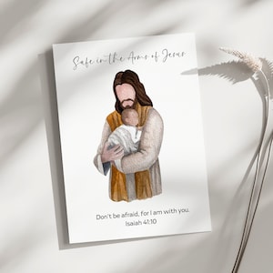 Carte imprimable perte de bébé, carte aquarelle perte de bébé fausse couche, Jésus tenant un bébé, carte numérique d'art de perte de bébé, perte d'enfant de carte de sympathie