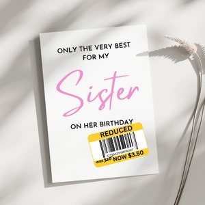 Tarjeta de cumpleaños para hermana, tarjeta de cumpleaños divertida hermana tarjeta divertida, tarjeta de cumpleaños divertida, tarjeta de cumpleaños regalo hermana, tarjeta reducida, tarjeta con descuento