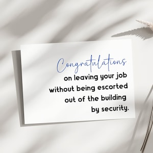 Carte de retraite, carte d'adieu, carte d'adieu, collègue qui part pour un nouvel emploi, carte drôle, carte de départ drôle retraite sarcastique, par sécurité