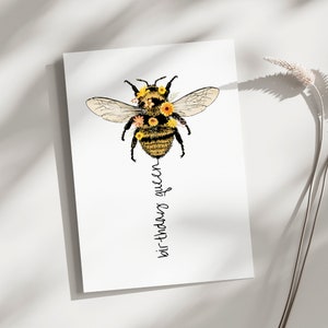 Cartão de aniversário da abelha rainha, cartão de aniversário da abelha rainha, cartão de aniversário da abelha zangão, mãe, irmã, melhor amiga, esposa, abelha para ela, abelha rainha aquarela