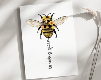 Queen bee birthday card, birthday card queen bee bumble bee birthday card, mom, sister, bestie, wife, honey bee for her watercolor queen bee