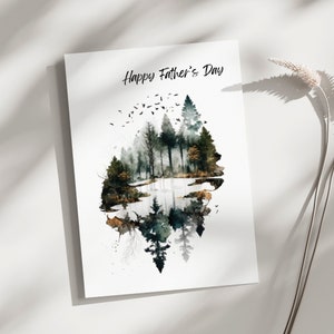 Father's day Card, woods fathers day card, mountains trees outdoors, dads card, adventure fathers day card, watercolor fathers day card