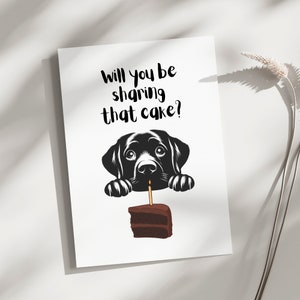 Tarjeta de cumpleaños divertida, tarjeta de Labrador, compartir el pastel, tarjeta de Labrador retriever, tarjeta de cumpleaños de Labrador, tarjeta de perro, linda tarjeta de Labrador