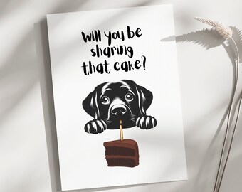 Carte d'anniversaire drôle, carte de Labrador, partage du gâteau, carte de Labrador retriever, carte d'anniversaire de Labrador, carte de chien, carte de Labrador mignonne