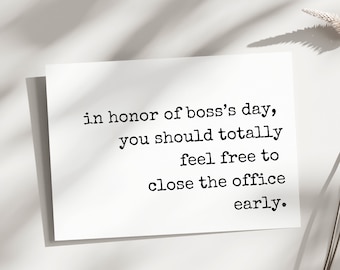 Printable boss's day card, boss day gift, funny boss card, gift for boss, boss's day card, card for boss, Printable birthday card,