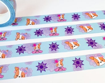 Lindo kawaii estacionario Corgi Kimono galleta rosa azul púrpura flor washi tape