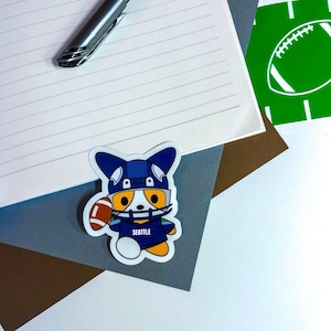 Football Seattle Cute Kawaii Corgi Cookie Vinyl Diecut Sticker with Holographic Option