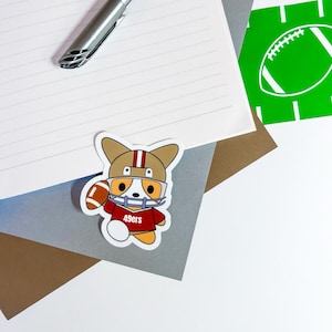 Adesivo de vinil recortado com opção holográfica do Football Niners Cute Kawaii Corgi Cookie