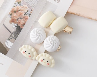 Kawaii Food Hair Clip Set of 3: Dumpling, Steamed Bun, Mantou
