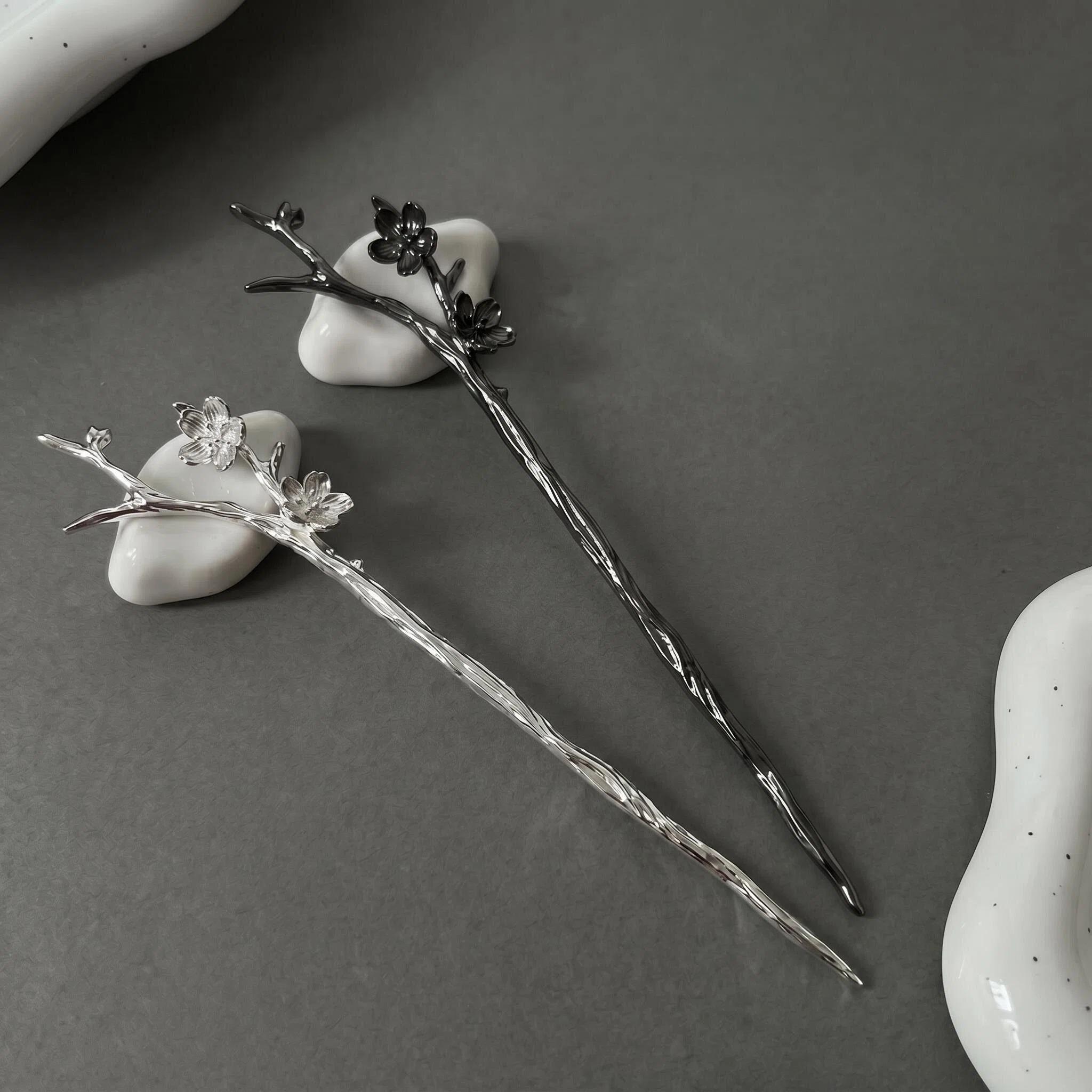 Sterling Silver Hair Sticks Set of 2 Amazon.com : Two Plastic Hair Sticks with Silver Swirl for  main image 2