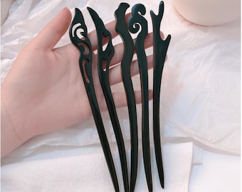 Black Wooden Hair Stick – Minimalist Style  for Long Hair, 3 Styles