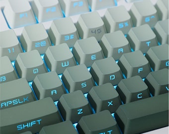 109 Green Gradient Translucent Keycap Set with Top-Side Printing, PBT Material and OEM Profile Shape - Mechanical Keyboard Accessory