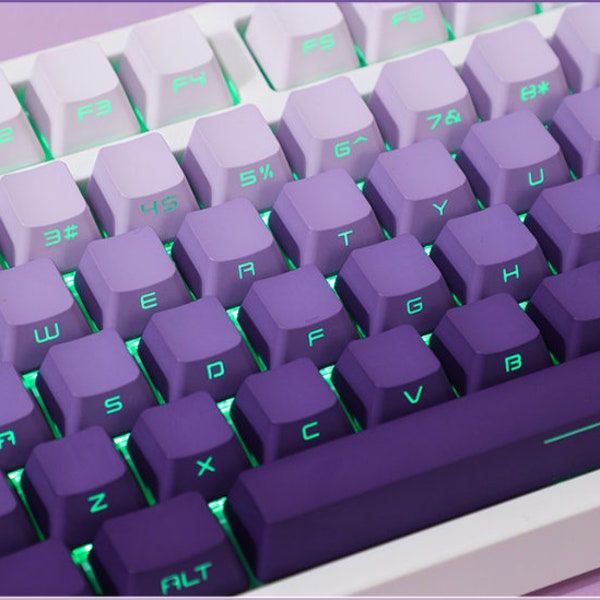 109 Purple Gradient Translucent Keycap Set with Top-Side Printing, PBT Material and OEM Profile Shape - Mechanical Keyboard Accessory