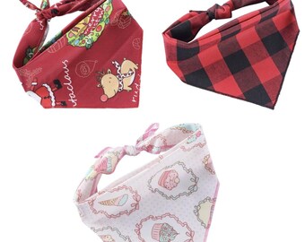 Pet Bandana Set: Small Dog and Cat Triangle Scarf, Christmas, Plaid and Birthday Styles