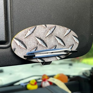 Elastic Hair Tie Holder for your Sun Visor - Diamond Plate