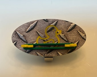 Elastic Hair Tie Holder for your Sun Visor - Diamond Plate with Yellow Duck