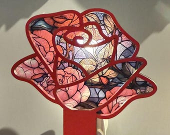 Rose Nightlight with Stained glass inspired insert