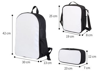 Versandfertig) Blank Sublimations Rucksack, Lunchbag, Federmäppchen-Set mit und ohne Becher